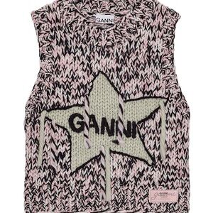 Ganni Pink, Black Marled Star Sleeveless Knit Vest